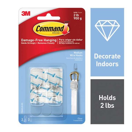 Command Hook, Clear, Plastic, 3/4 in D, PK2 17065CLR-ES