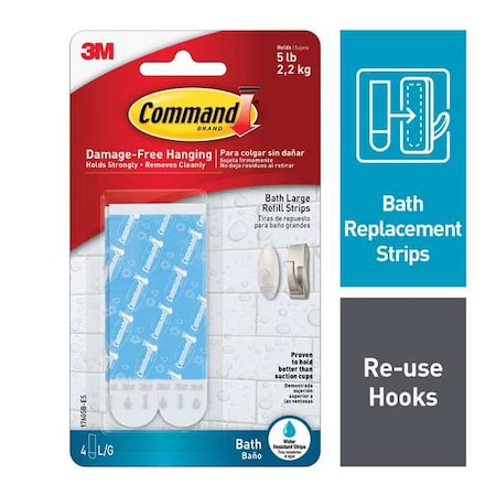 Command Large Refill Strip, White, Foam, PK8 17605B-8ESF