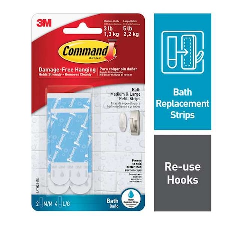 Command Assorted Refill Strip, White, Foam, PK2 BATH22-ES