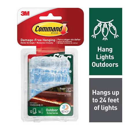 Command Cord Clip, Clear, Plastic, 5/8 in D, PK12 17301CLRAW-ES