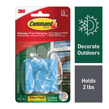 Command Hook, Clear, Plastic, 1 in D, PK5 17091CLRAWVPES