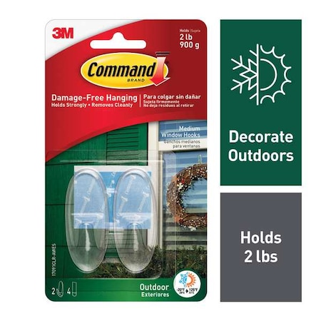 Command Hook, Clear, Plastic, 1 in D, PK2 17091CLR-AWES