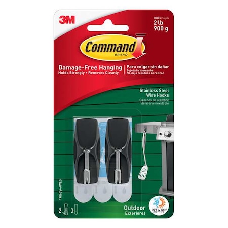 Command Hook, Gray, Plastic, 3/4 in D, PK2 17065S-AWES