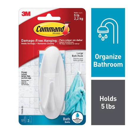 Command Hook, White, Plastic, 1 1/2 in D 17083B-ES