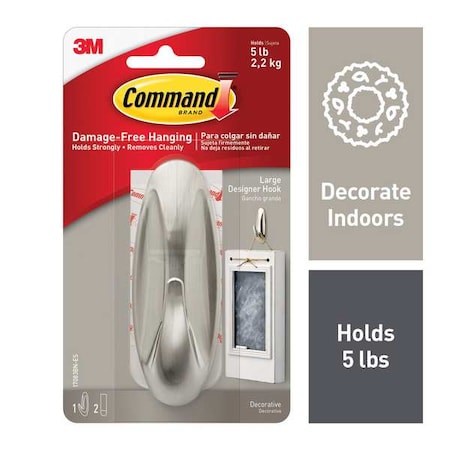 Command Hook, Nickel, Metal, 1 1/2 in D 17083BN-ES