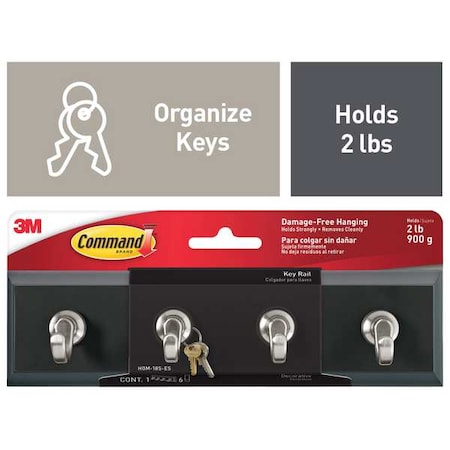 Command Key Rack, Slate, Plastic, 1 1/2 in D HOM-18S-ES