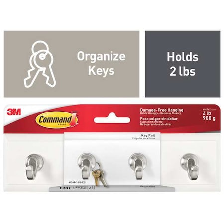 Command Key Rack, Quartz, Plastic, 1 1/2 in D HOM-18Q-ESF