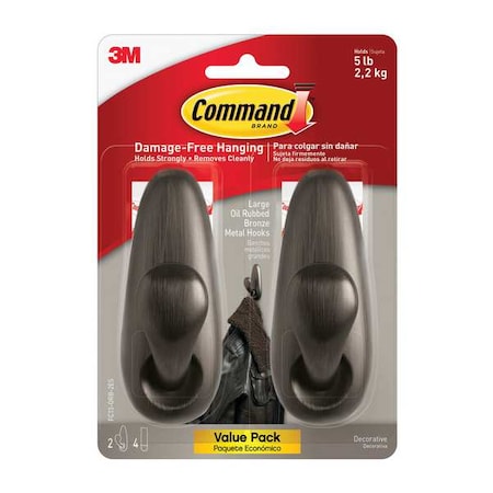 Command Hook, Bronze, Metal, 1 5/8 in D, PK2 FC13-ORB-2ES