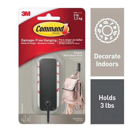 Command Hook, Black, Metal, 1 1/4 in D 17034MB-ES