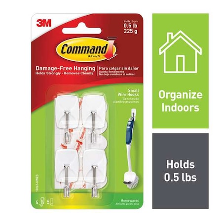 Command Hook, White, Plastic, 3/4 in D, PK4 17067-HWESF
