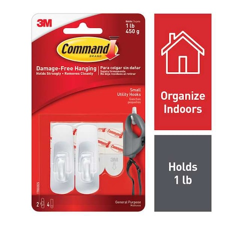 Command Utility Hook, White, Plastic, 5/8 in D, PK2 17002ES