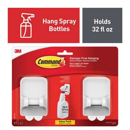 Command Spray Bottle Hanger, White, Plastic, PK2 17009-2ES