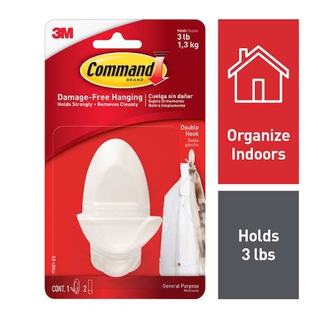Command Hook, White, Plastic, 1 1/4 in D 17087-ES