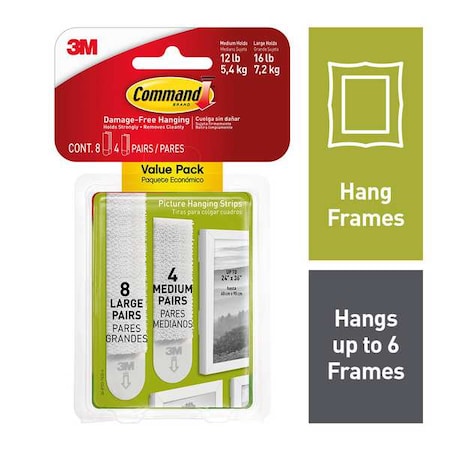 Command Picture Hanging Strip, White, Foam, PK12 17209-ES