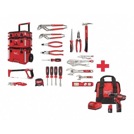 Milwaukee Tool PACKOUT Electrician Kit + M12 3/8 in Drill/Driver Kit 48-22-0140, 2407-22