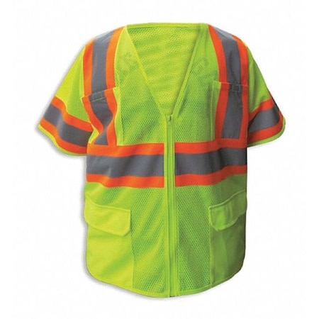 Jaydee Enguard Safety Vest, Lime, Cls3, Org stripe, Zip-2XL SV-520Z-2XL
