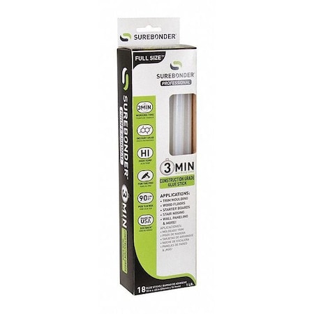 Surebonder Hot Glue Sticks, 3 Minute, 7/16" x 10" CG-1R10
