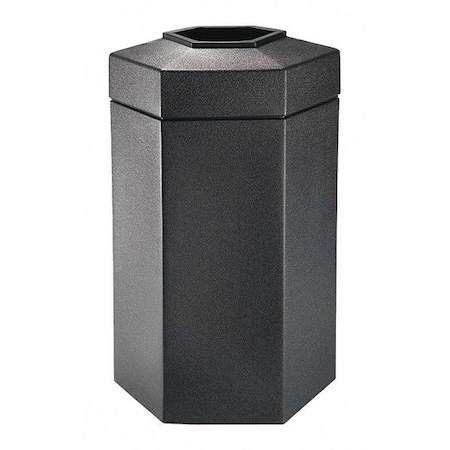 Commercial Zone Products PolyTec Black Trash Container, Large 50-Gallon X-Large Hex, Open-Top Lid 737501