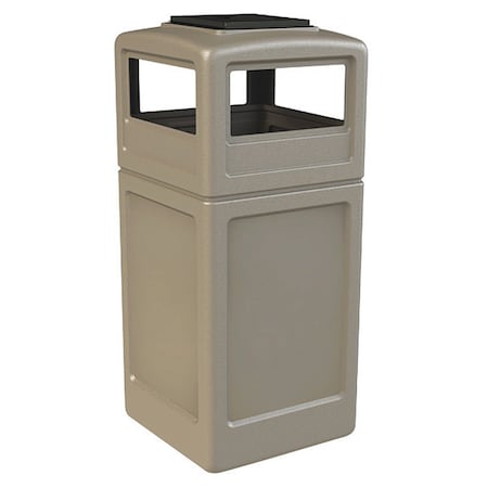 Commercial Zone Products PolyTec Trash Container, 42-Gallon Square, Ashtray Lid, Beige 73300299