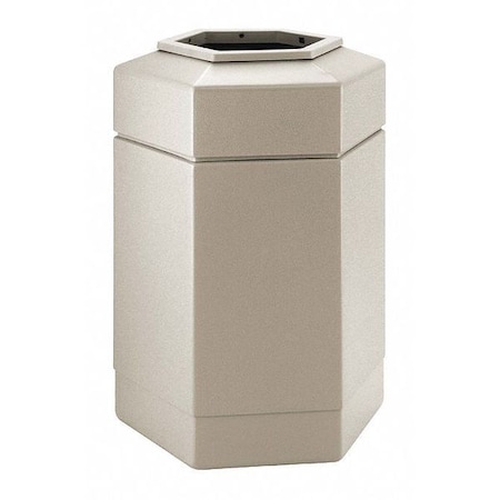 Commercial Zone Products PolyTec Trash Container, 30-Gallon Hex, Open-Top Lid, Beige 737102