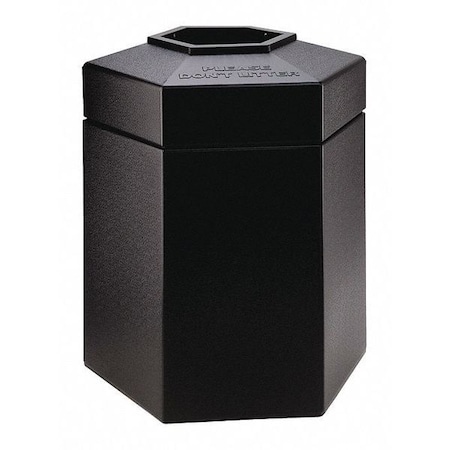 Commercial Zone Products PolyTec(TM) 45 gal Hexagon Institutional Plastic Can, Black, Open Top, Polyethylene, 25 in 737201