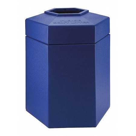 Commercial Zone Products PolyTec Trash Container, Large 45-Gallon Large Hex, Open-Top Lid, Blue 737204