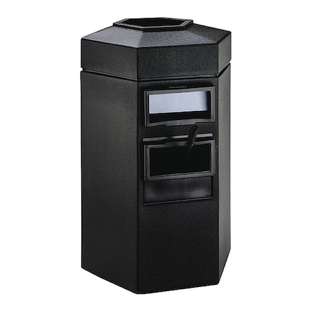 Commercial Zone Products 45 gal Hexagon Outdoor Can, Black, Polyethylene, 25 1/2 in 755301