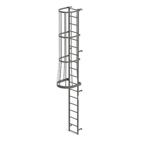 Ega Fixed Cage Ladder, 18 Steps, 18 ft. Top Rung Height, 24"W Rungs, Walk Through, 300 lbs. Capacity MFC18