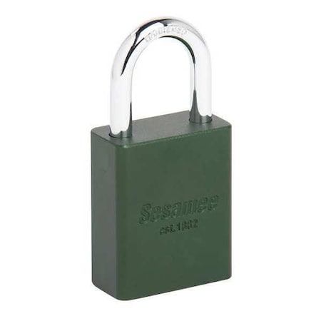 Sesamee Alum Safety Lockout Padlock, KD, Green, Keyed Different, Aluminum, Green, 1" Shackle Height 90215