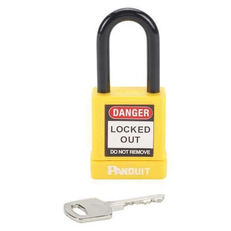 Panduit Safety Lockout Padlock, Aluminum, Yellow, 1-1/2" Shackle Height, 1.58" Body Width PSL-8YL