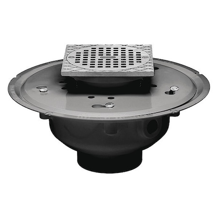 Oatey Round with Square Ring Adjustable Drain, PVC, Nickel, 2", Pipe 72072