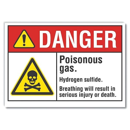 Lyle Poisonous Gas Danger Reflective Label, 7 in H, 10 in W, English, LCU4-0032-RD_10X7 LCU4-0032-RD_10X7