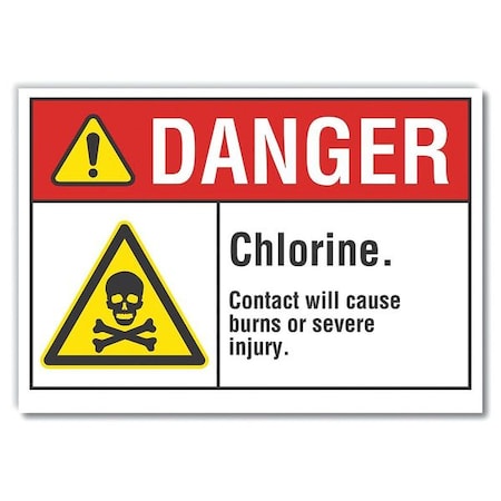 Lyle Chlorine Danger Label, 3 1/2 in H, 5 in W, Polyester, Horizontal, English, LCU4-0038-ND_5X3.5 LCU4-0038-ND_5X3.5