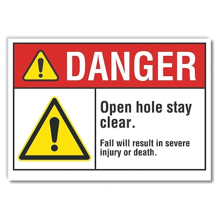 Lyle Open Hole Danger Label, 10 in H, 14 in W, Polyester, Horizontal Rectangle, LCU4-0056-ND_14X10 LCU4-0056-ND_14X10
