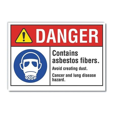 Lyle Asbestos Danger Label, 5 in Height, 7 in Width, Polyester, Horizontal Rectangle, English LCU4-0097-ND_7X5