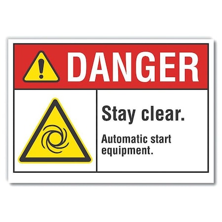 Lyle Stay Clear Danger Label, 5 in Height, 7 in Width, Polyester, Horizontal Rectangle, English LCU4-0022-ND_7X5