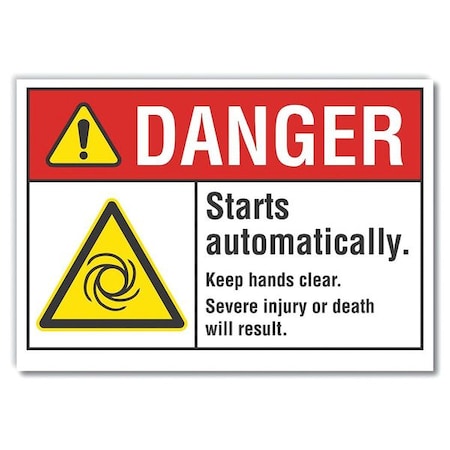 Lyle Hands Clear Danger Reflective Label, 5 in Height, 7 in Width, Reflective Sheeting, English LCU4-0021-RD_7X5