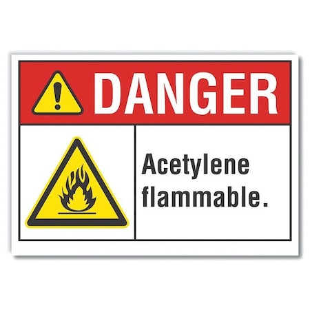 Lyle Acetylene Danger Label, 5 in H, 7 in W, Polyester, Horizontal Rectangle, English, LCU4-0014-ND_7X5 LCU4-0014-ND_7X5