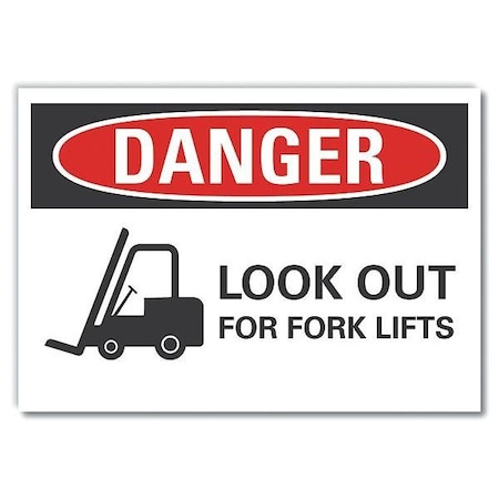 Lyle Lift Truck Traffic Danger Label, 5 in H, 7 in W, Polyester, Rectangle, LCU4-0290-ND_7X5 LCU4-0290-ND_7X5
