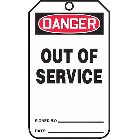 Accuform Danger Tag, Out Of Service, 5-3/4x3-1/4 in, Cardstock, 25/PK MDT158CTP