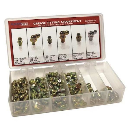 Heritage Industrial Grease Ftting Drive Type Assort, 100 pcss DISP-GFDR100