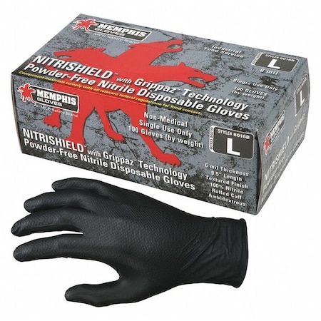 Mcr Safety NitriShield with Grippaz, Nitrile Disposable Gloves, 6 mil Palm, Powder-Free, 2XL, 100 PK, Black 6016BXXL