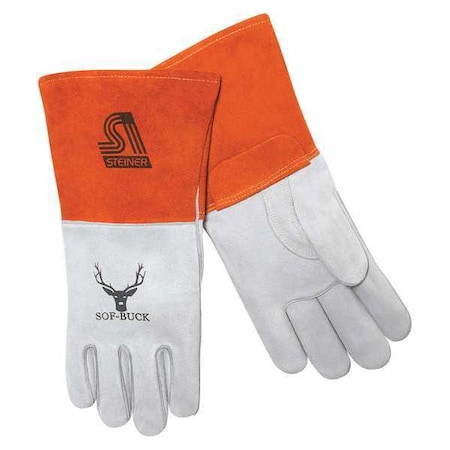Steiner Sof-Buck Welding Gloves, Gauntlet Cuff, Straight Thumb, Premium Deerskin, L, 1 PR 02275-L