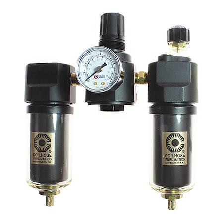 Coilhose Pneumatics F/R/L Trio W/Gauge Metal Bowl Sight Glass 1/4" CO 26FRL2-GS