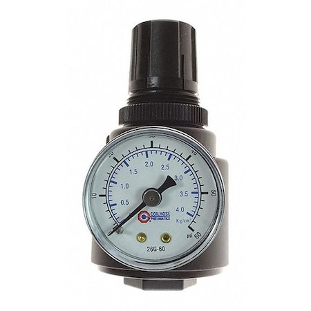 Coilhose Pneumatics Regulator W/Gage Panel Mount 0-60PSI 1/4" CO 26R2-GLP