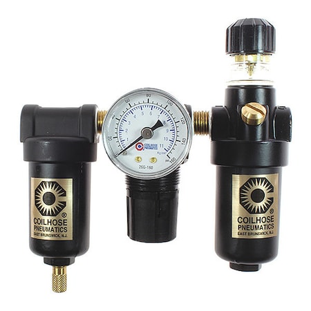 Coilhose Pneumatics F/R/L Trio Mini W/Gage Metal Bowl 1/4" CO MFRL2-GM