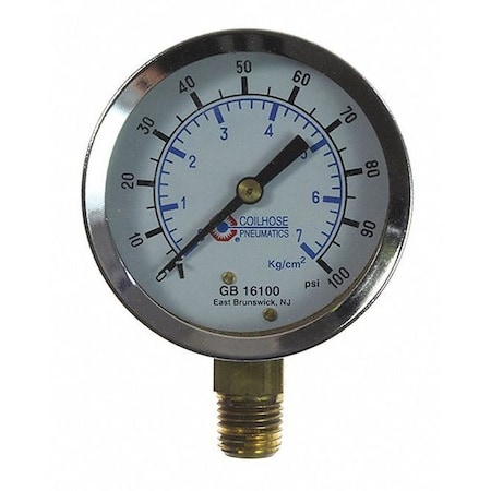 Coilhose Pneumatics Chrome Dial Gauge 1/4" Bottom Mount 0-100PSI 2-1/2" CO GB16100