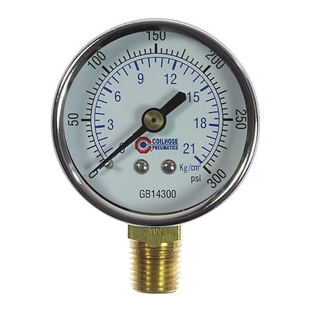 Coilhose Pneumatics Chrome Dial Gauge 1/4" Bottom Mount 0-300PSI 2" CO GB14300