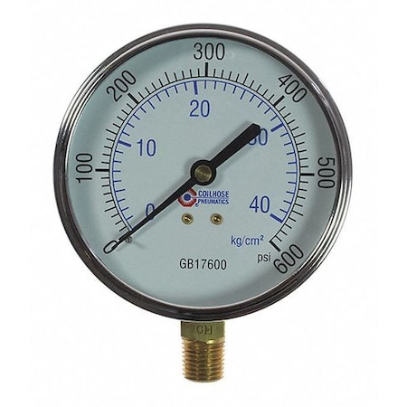 Coilhose Pneumatics Chrome Dial Gauge 1/4" Bottom Mount 0-600PSI 3-1/2" CO GB17600