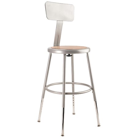 National Public Seating Round Stool with Backrest, Height 19" to 27"Gray 6218HB